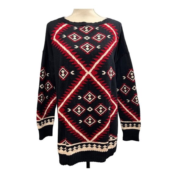 Lauren Ralph Lauren Womens XL Aztec Print Long Sleeve Pullover Sweater Blue - Picture 1 of 6